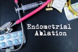 Endometrial Ablation infographic of surgeons tools and medication